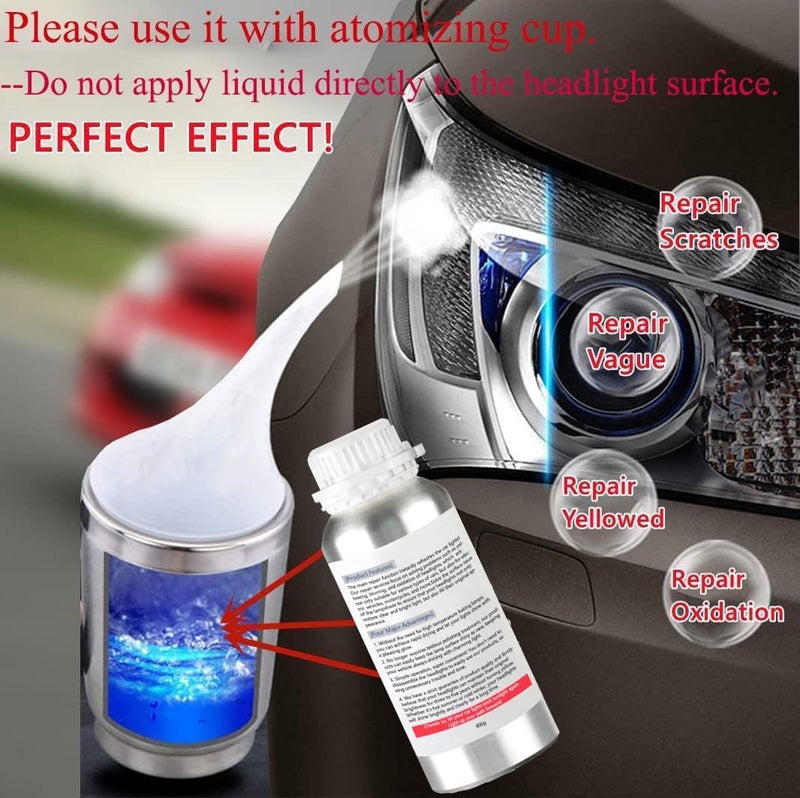 Ghguole 800g Auto Headlight Restoration Liquid, Car Headlight Scratch Restoring Fluid Headlight Repair Polish Cleaner, Headlight Restoration Kit Refill Bottle for Polishing, Restoring Dull Yellow Headlamp - Image 4